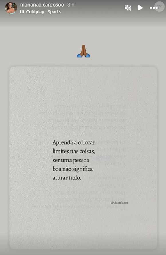 Mariana Cardoso seguiu mandando indiretas a Danilo Vieira em sua rede social