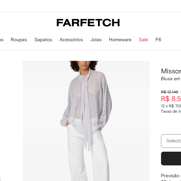 Blusa usada por Angélica no ‘Mais Você’ custa R$ 8.505 e está com desconto de 30% no site FARFETCH