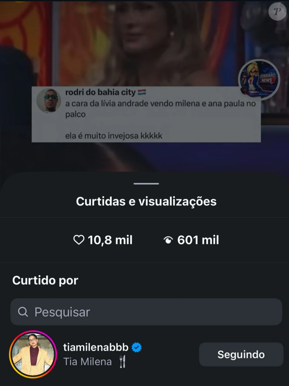 Segundo repercussão publicada pela coluna de Fábia Oliveira, o perfil oficial de Tia Milena no Instagram curtiu uma publicação que comentava justamente o suposto desconforto da apresentadora durante o programa
