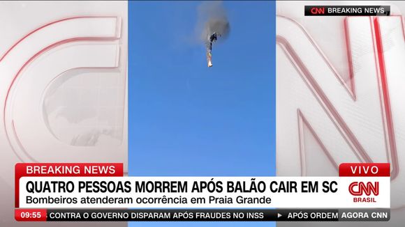 Balão cai em Praia Grande (SC): governador citou 8 mortos e 2 sobreviventes em nota por volta das 10h15 de 21 de junho de 2025