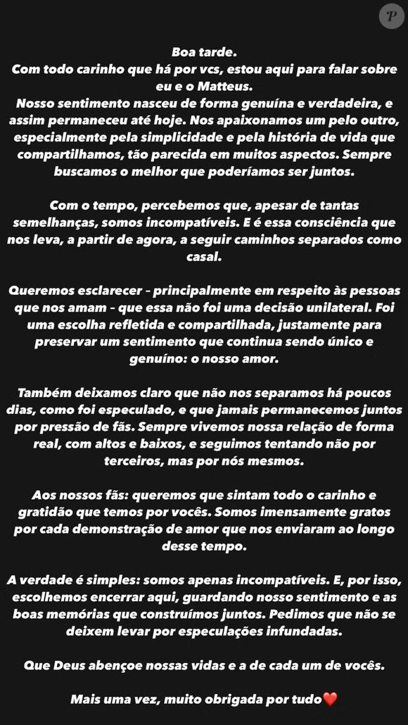 Em desabafo, Isabelle Nogueira explica decisão do término