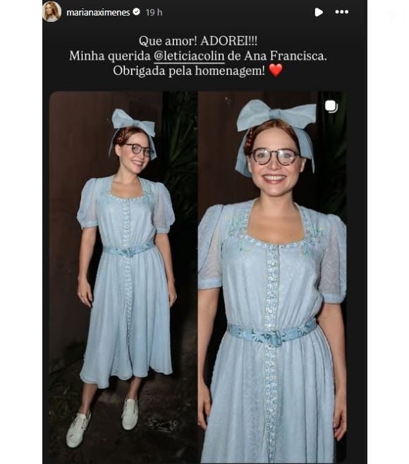 Letícia Colin fez Mariana Ximenes aprovar sua fantasia de Ana Francisca, mocinha de 'Chocolate com Pimenta', em festa do capítulo 100 de 'Quem Ama Cuida'
