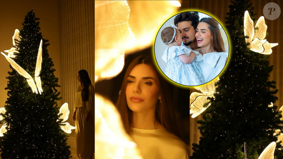 Jade Magalhães e Luan Santana, pais da pequena Serena, optaram por uma árvore super minimalista, sem enfeites tradicionais: apenas pisca-pisca e borboletas de LED, uma tendência de 2024 que segue em alta