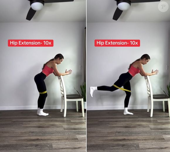 Com a faixa elástica sobre o joelho, dê um chute controlado para trás com uma perna