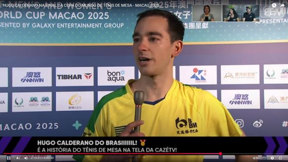 Hugo Calderano venceu a Copa do Mundo ao desbancar o chinês Lin Shidong, líder do ranking, por 4 a 1 de virada
