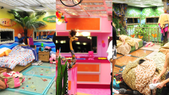 BBB 12 – a cozinha se destacou pelo rosa pink e pelos armários laranja, contrastando com a sala de tons mais fechados. A edição também ficou marcada pela rivalidade entre os quartos Selva e Praia