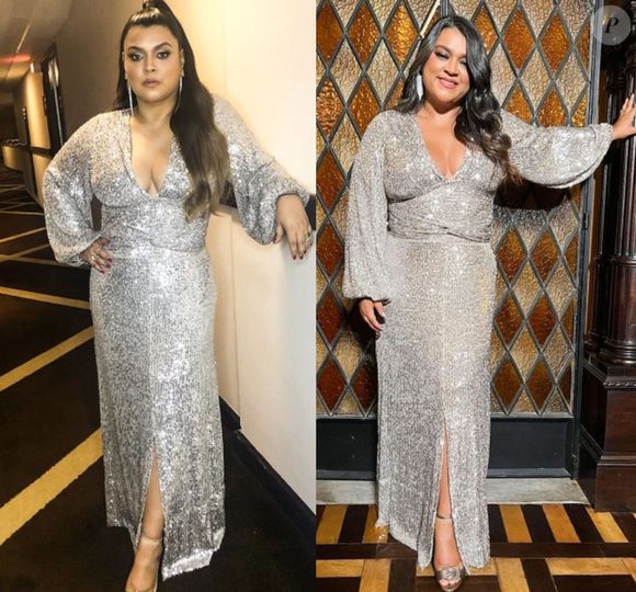 Preta Gil repetiu seu vestido prateado super brilhante