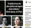Rachel Sheherazade compartilhou citação polêmica de Kevin Spacey com fotos de artistas brasileiros: 'Idiotas inúteis'