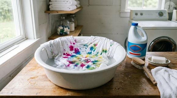 A água sanitária pode ajudar a recuperar roupas brancas manchadas, mas é fundamental conferir na etiqueta se o tecido é resistente ao produto antes de fazer o procedimento