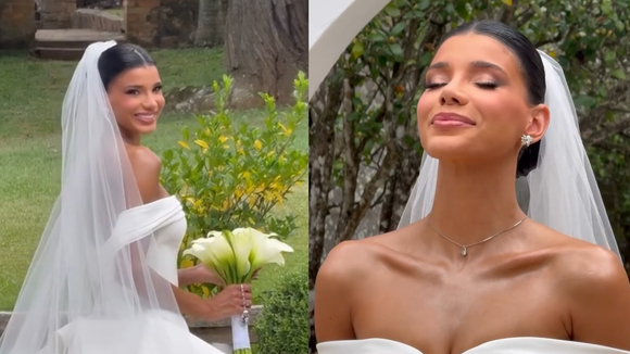 Vestido de noiva com cauda, 'clássico e atemporal': vejo o modelo escolhido por Jakelyne Oliveira para casamento com Mariano