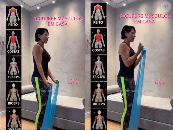 Exercício para os bíceps: segure uma ponta com cada mão e levante e abaixe os braços em um ângulo de 90 graus para trabalhar os bíceps