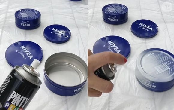 Pinte completamente as latas, por dentro e por fora, incluindo a tampa