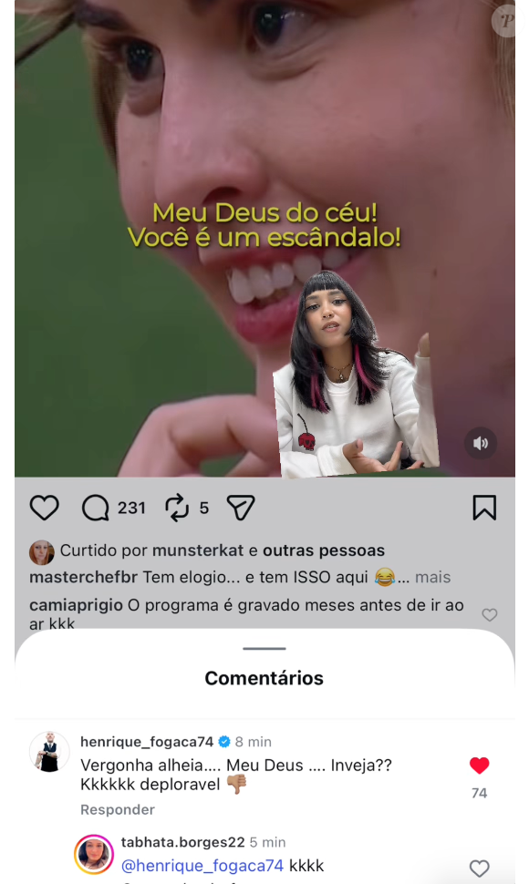 "Vergonha alheia... meu Deus... inveja? Kkkkk deplorável", disparou Henrique Fogaça. A publicação foi apagada pouco depois
