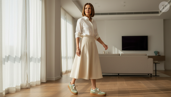 Com saia evasê, calça de alfaiataria ou jeans reto, o novo tênis da New Balance prova que elegância e praticidade podem andar juntas