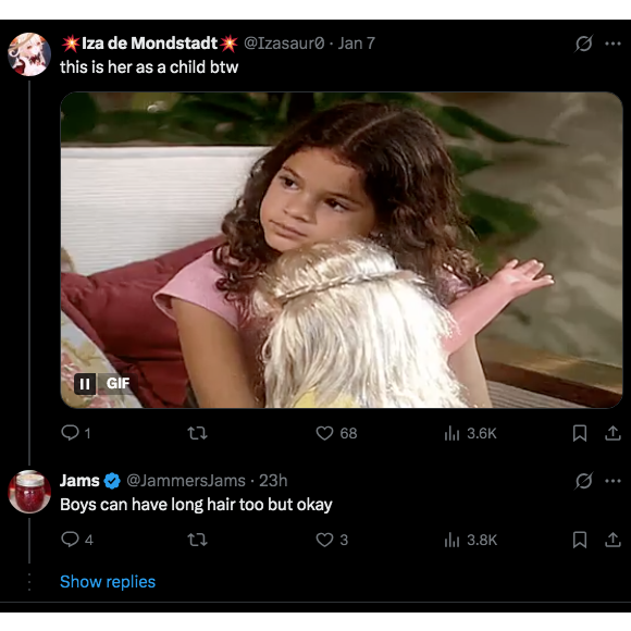 Depois que foi rebatido pro internautas, que mostraram Bruna Marquezine ainda criança, ele não recuou: "Meninos também podem ter cabelo grande, mas ok"