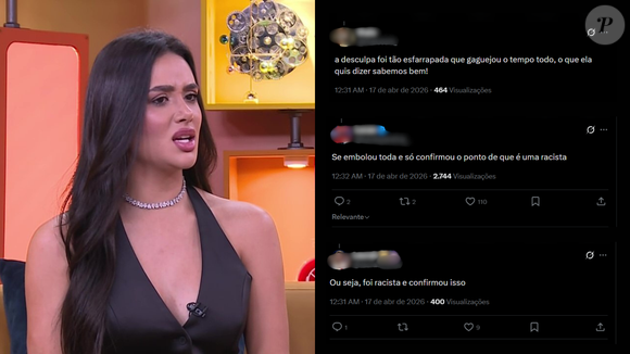 A reação da web após a participação de Jordana no Bate-Papo BBB foi imediata. Nas redes sociais, um internauta resumiu a percepção de parte do público sobre a justificativa da ex-sister: 'Se embolou toda e só confirmou o ponto de que é uma racista'