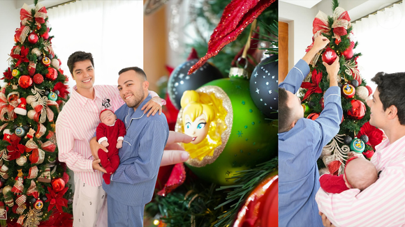 Os papais de primeira viagem da Mia, os influenciadores Lucas Bley e Lucas Rangel, escolheram a Disney como tema principal da árvore de Natal. Entre as bolas decoradas, é possível ver personagens encantados como a turma do Mickey e a Sininho