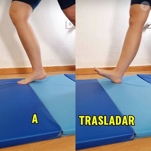 No quinto exercício você deve alongar o pé, usando dando a ponta dos dedos, como os calcanhares, movimentando eles para frente e para trás, usando o peso do seu corpo.