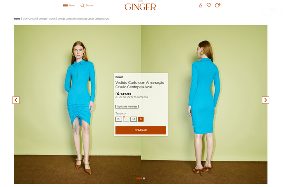 Vestido azul celeste usado por Yasmin Brunet pertence à grife de Marina Ruy Barbosa.