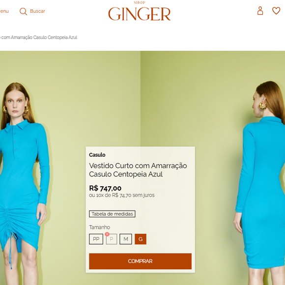 Vestido azul celeste usado por Yasmin Brunet pertence à grife de Marina Ruy Barbosa.