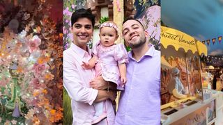 Túnel arborizado, cidade cenográfica e bolo gigantesco com LED e flores: Lucas Rangel e Lucas Bley comemoram 1 ano da filha com mega festa temática da Rapunzel; decoração é impressionante e luxuosa