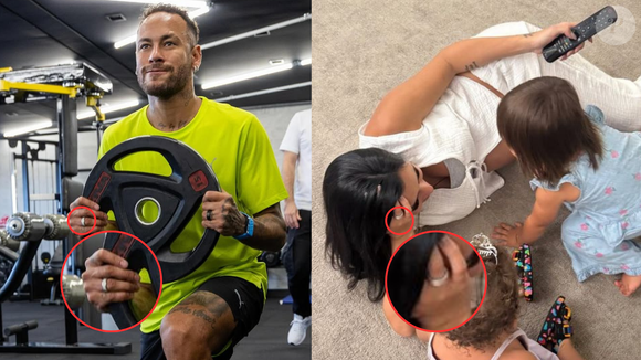 Alianças à mostra? Neymar e Bruna Biancardi levantam suspeitas de noivado após aparecerem com anéis prateados.