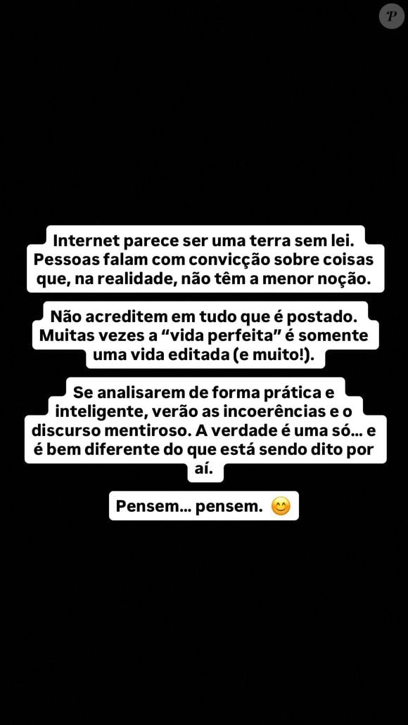 Depois das críticas e repercussão do namoro com Giovani, Flávia Correia publicou um recado em suas redes sociais