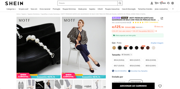 Achado acessível: o modelo MOTF Premium, da Shein, estava disponível por R$ 125,16 até o fechamento da matéria