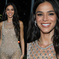 Puro luxo! Bruna Marquezine 'abusa' da transparência e do brilho em look cravejado de cristais para festa de 30 anos na Ilha Fiscal