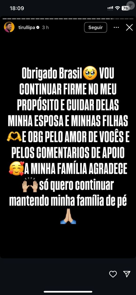 Declaração de Tirullipa ecoa nas redes: 'Estou profundamente emocionado com todas as mensagens que estou recebendo'
