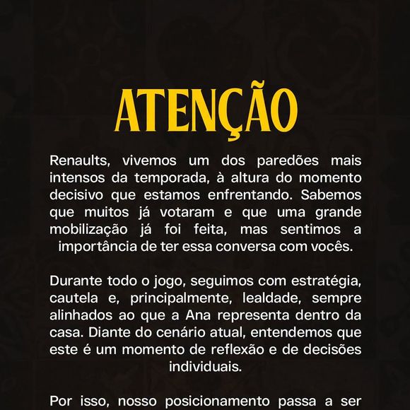 ‘BBB 26’: equipe de Ana Paula Renault abandonou o posicionamento inicial de eliminar Leandro e deixou a torcida livre para decidir em quem votar