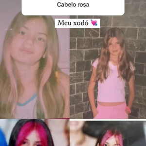 Camila Queiroz na juventude com os cabelos rosas. ‘Meu xodó’, postou a atriz