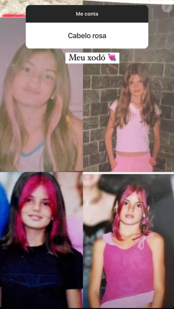 Camila Queiroz na juventude com os cabelos rosas. ‘Meu xodó’, postou a atriz