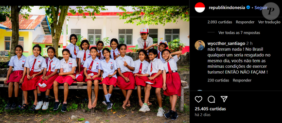 Diversos brasileiros fizeram comentários em tom de revolta no perfil oficial do governo da Indonésia, diante da demora no resgate de Juliana, bem como após a notícia da morte da jovem de 26 anos.