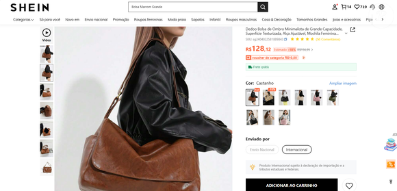 Encontrei na Shein uma bolsa com formato semelhante ao modelo de luxo usado por Sasha Meneghel, por apenas R$ 128,12