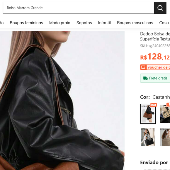 Encontrei na Shein uma bolsa com formato semelhante ao modelo de luxo usado por Sasha Meneghel, por apenas R$ 128,12