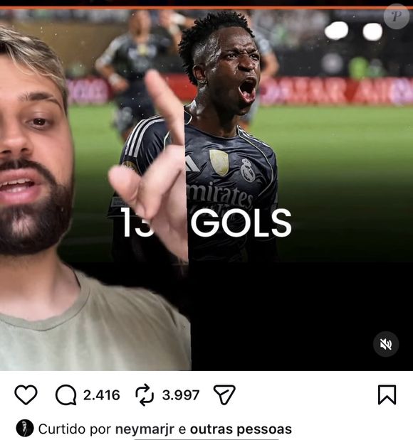 Neymar curtiu um vídeo que compara seu desempenho aos 25 anos com o de Vini Jr
