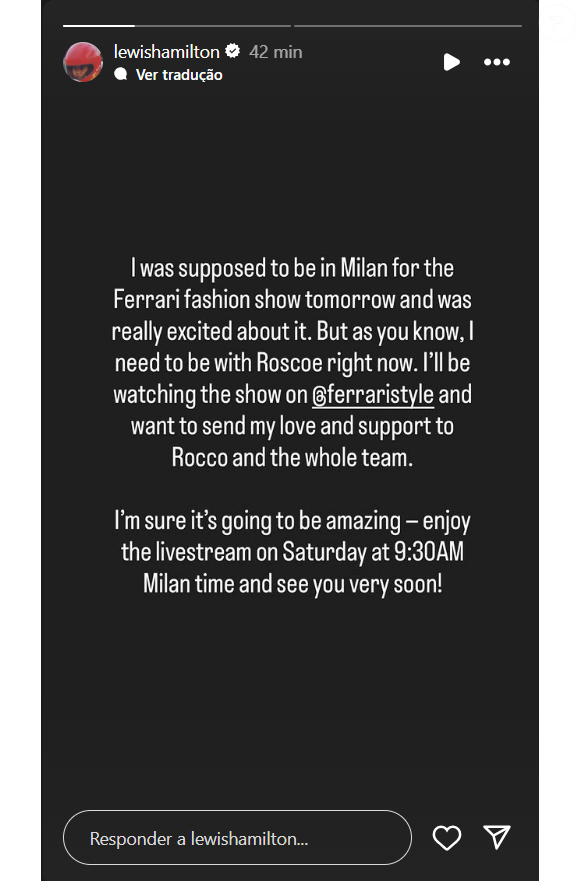 Hamilton abre mão de desfile da Ferrari em Milão para ficar ao lado do cachorro internado