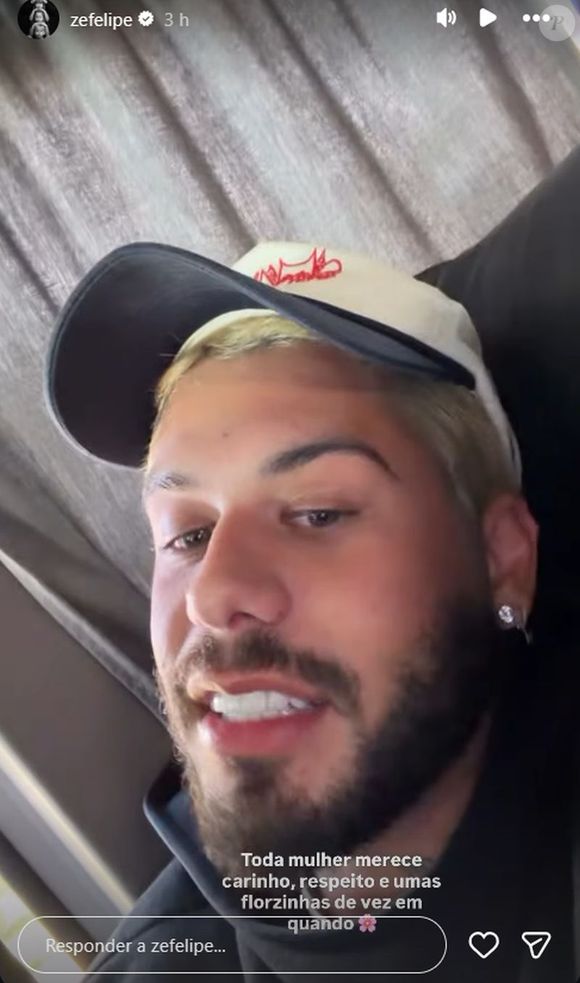 Neste domingo, 22 de março, Zé Felipe ironizou as críticas e afirmou que 'toda mulher merece flores'