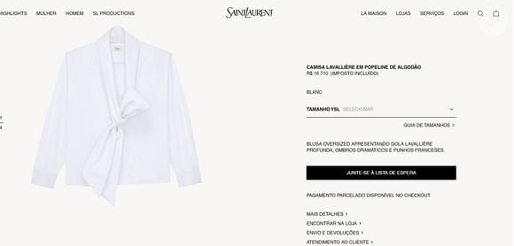 Camisa lavallière da Saint Laurent usada por Marina Ruy Barbosa custa R$ 16.710