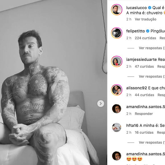 "Qual é a sua palavra para a semana q passou? A minha é: chuveiro", brincou Lucas Lucco em um post aleatório na web