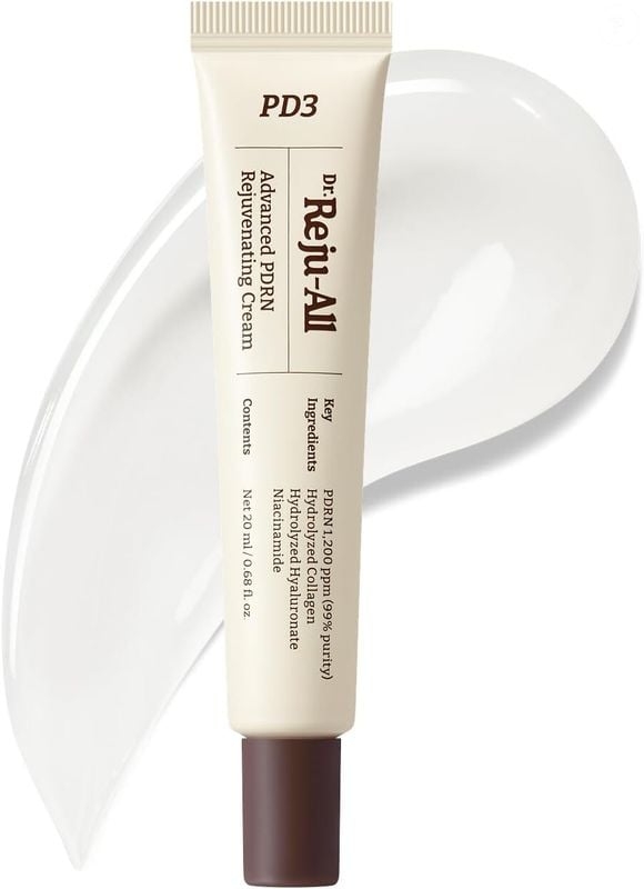 Dr.Reju-All Advanced PDRN Rejuvenating Cream: esse creme aposta em 1.200 ppm de PDRN de salmão, concentração que a própria marca apresenta como sua "concentração ideal", além de niacinamida, pantenol, ácido hialurônico e colágeno hidrolisado. Tem textura leve de creme-gel e é especialmente voltado para hidratar, acalmar e melhorar a textura e a firmeza da pele