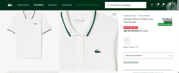 Rafaella Justus escolheu uma blusa branca feita com tecido stretch respirável e colarinho listrado verde