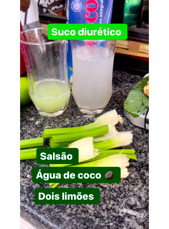 Ingredientes do suco diurético de Mateus Carrieri são apenas limão, água de coco e salsão