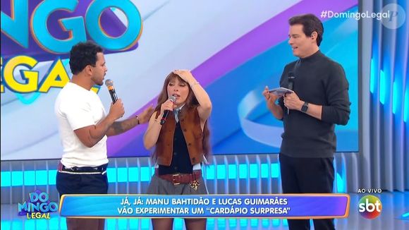 No quadro ‘Cardápio Surpresa’, onde um chef de cozinha prepara iguarias exóticas, uma rã foi colocada diante dos convidados Lucas Guimarães e Manu Bahtidão