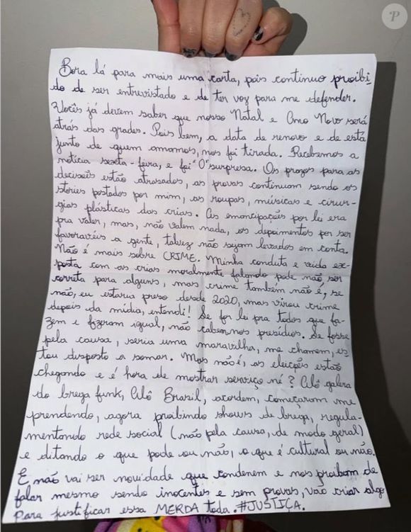 Preso há 4 meses, Hytalo Santos em carta inédita questionou sua prisão: 'Depoimentos por serem favoráveis a gente, talvez não sejam levados em conta'