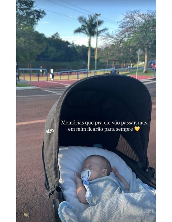 Isabel Veloso mostrou o filho, Arthur, dormindo em pracinha nesta quarta-feira 26 de fevereiro de 2025