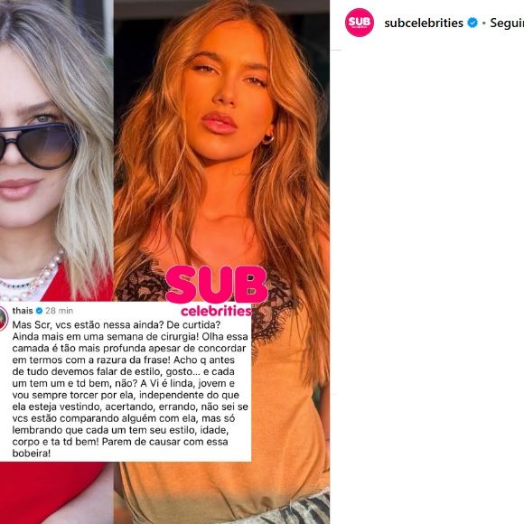Após curtir alfinetada a Virginia, Thais Gebelein, mulher de Pedro Leonardo, se pronunciou: 'Acho que antes de tudo devemos falar de estilo, gosto... e cada um tem um e tudo bem, não? A Vi é linda, jovem e vou sempre torcer por ela, independente do que ela esteja vestindo, acertando, errando'
