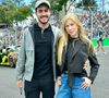 Cela Lopes e o namorado, João Lucas Brasio, também prestigiaram corrida em SP