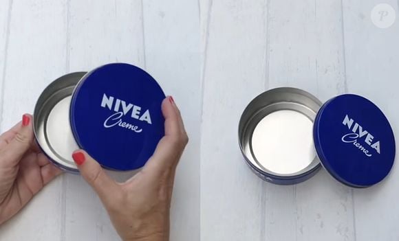 Para fazer um organizador para a sua cozinha, separe uma latas vazia de creme Nivea